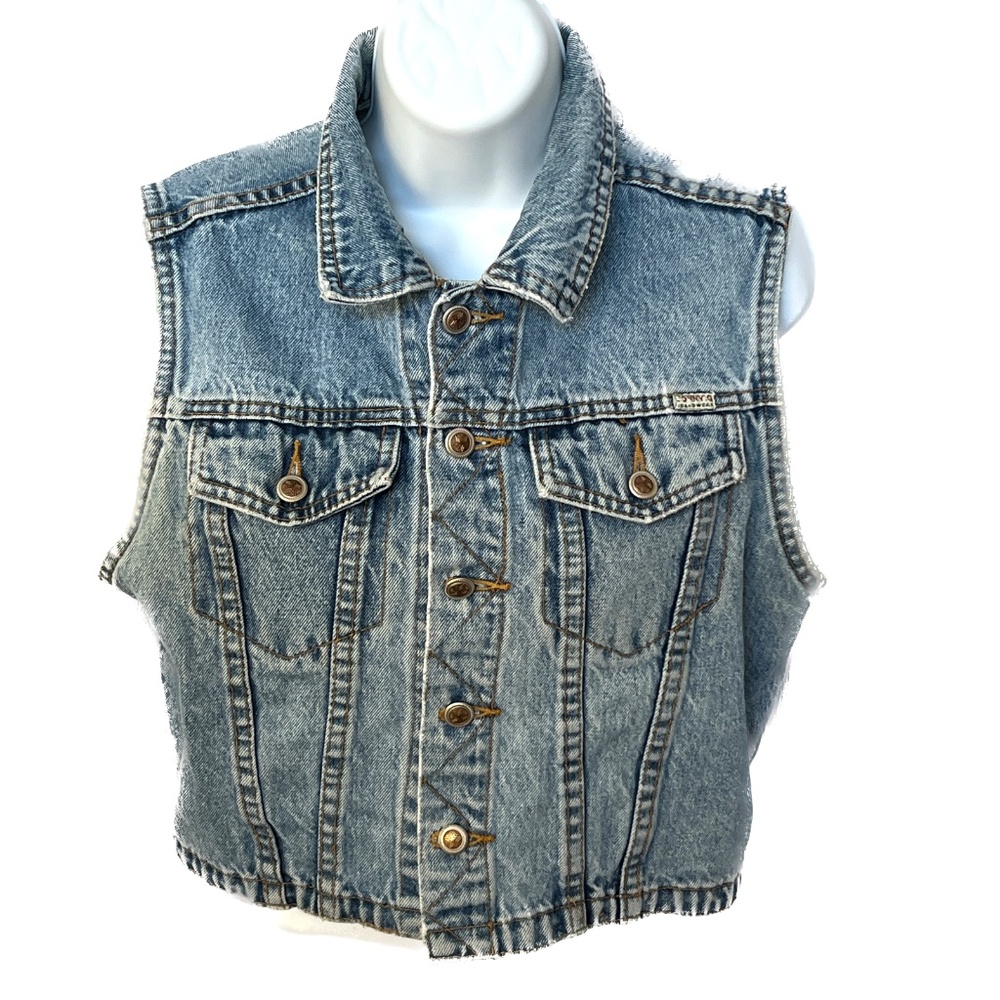 Jonny.Q 90s Denim Vest Y2K Vtg Women's 100% Cotton Blue Jean Size M Button Up
